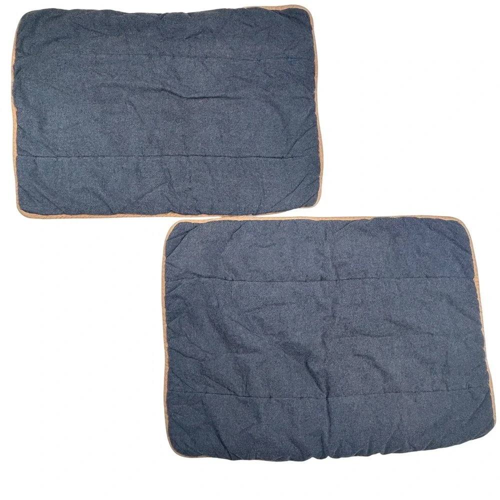 Pottery Barn Dorm Standard Pillow Shams Set of 2 Navy Blue‎ Tan Chambray Quilted